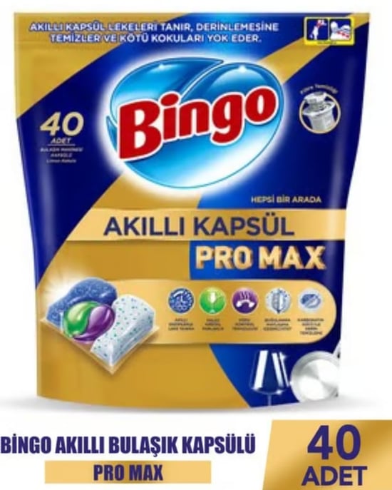 Bingo Akıllı Kapsül Pro Max Bulaşık Makinesi Tableti 40'lı