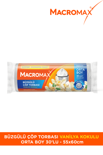 Macromax Büzgülü Çöp Torbası Orta Boy (55x60cm) Vanilya Kokulu 30 Adet Süper Ekonomik Paket