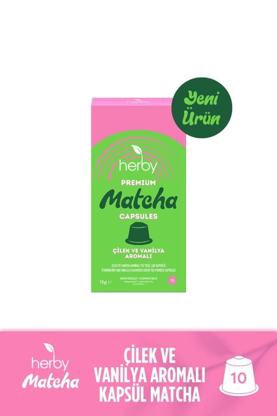 Herby Premium Matcha Kapsül - Nespresso Uyumlu, Çilek ve Vanilya Aromalı, 10'lu Paket