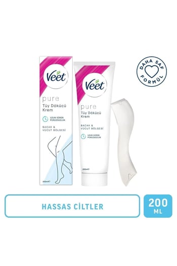 Veet Pure Tüy Dökücü Krem Hassas Ciltler için 200 ml, Amonyaksız Ferah Koku, Daha Saf Formül