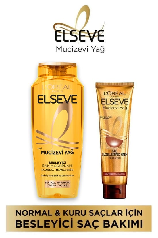 Elseve Mucizevi Yağ Besleyici Bakım Şampuanı 400 Ml + Mucizevi Yağ Saç Güzelleştirici Krem 150 Ml