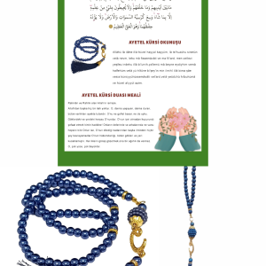 P Parla Namaz Tesbihi Vavlı 99'lu Cam İncili Ayet-el Kürsi Dua Kartı ile Lacivert Renk Hediyelik