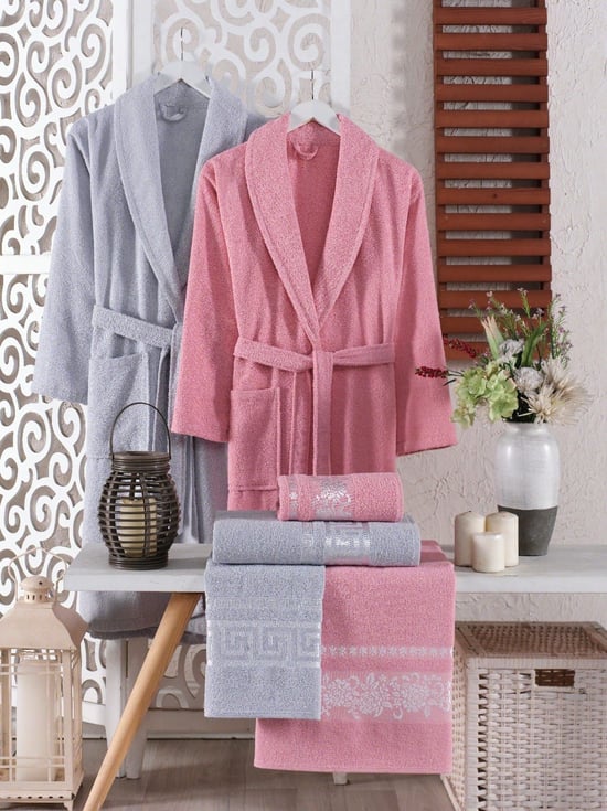 Shal Home %100 Pamuk 6 Parça Aile Bornoz Seti