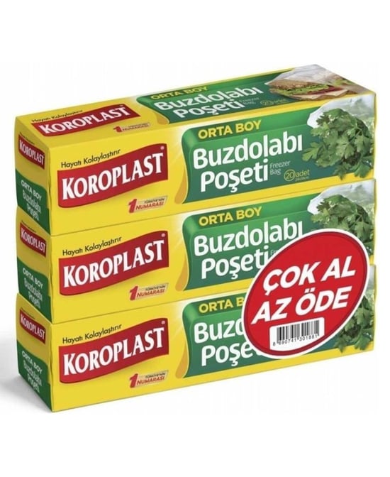 Koroplast Buzdolabı Poşeti Orta Boy Çok Al Az Öde Paketi 3 X 20 Poşet