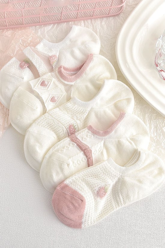 BGK 5 Çift Çilek Desenli Tül Babet Çorap 36-41