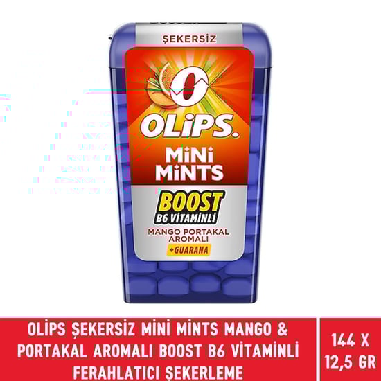 Olips Şekersiz Mini Mints Mango & Portakal Aromalı Boost B6 Vitaminli Ferahlatıcı Şekerleme 12,5 gr  X 144 Adet