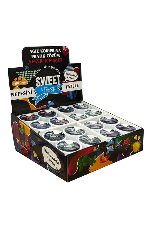 SWEET FRESH ŞEKERSİZ ŞEKER KARMA STAND - ÜÇ LEZZET - 10GR*48'Lİ / NANE - ÇİLEK - ORMAN MEYVELİ