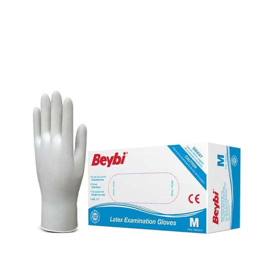 Beybi Pudralı Lateks Muayene Eldiveni M Beden Beyaz 100'lü