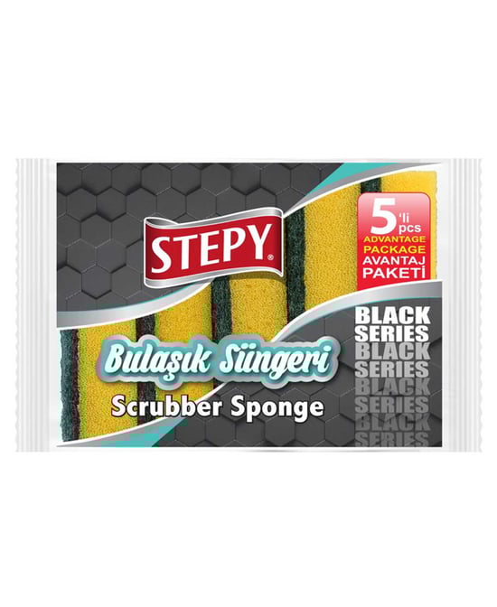 Stepy Black Bulaşık Süngeri 5'li Düz