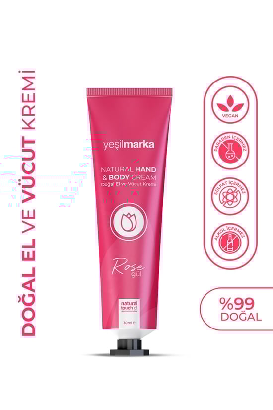 Yeşil Marka Doğal El ve Vücut Kremi Günlük Yoğun Nemlendirici Etkili Gül 30 ml