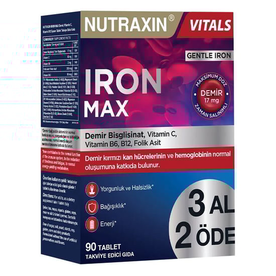 Nutraxin Iron Max 90 Tablet - 3 Al 2 Öde
