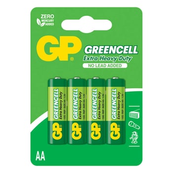 GP Batteries GP15G Greencell R6P/1215/AA Kalem Pil, 1.5 Volt, 4'lü Kart