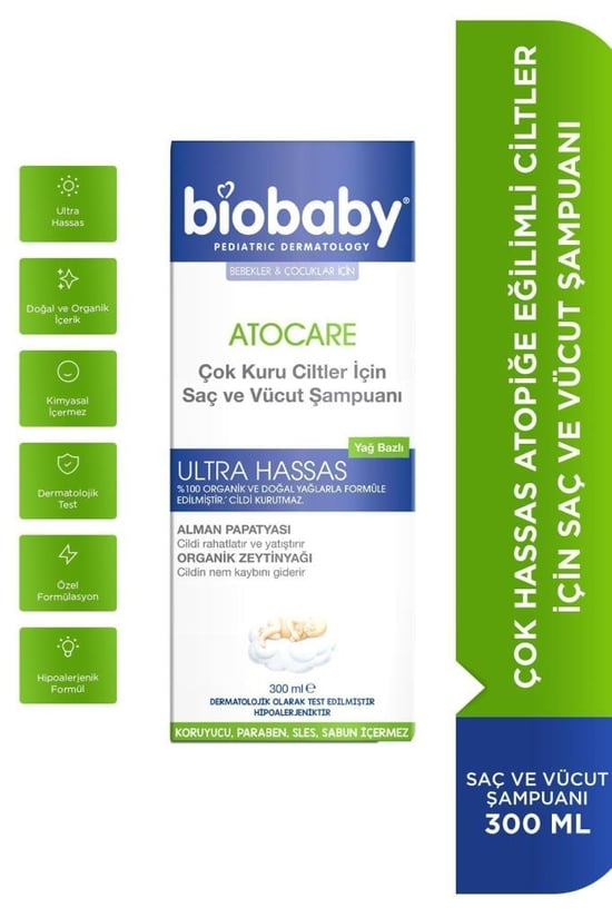 Biobaby Atocare Çok Kuru Ciltler İçin Saç ve Vücut Şampuanı 300 ml 
