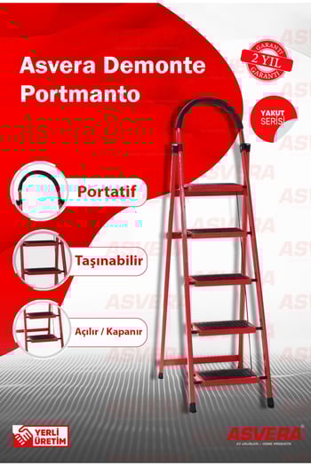 Yakut Serisi – Patika 5 Basamaklı Katlanır Merdiven | Depo, Bahçe ve Ev için Güvenli