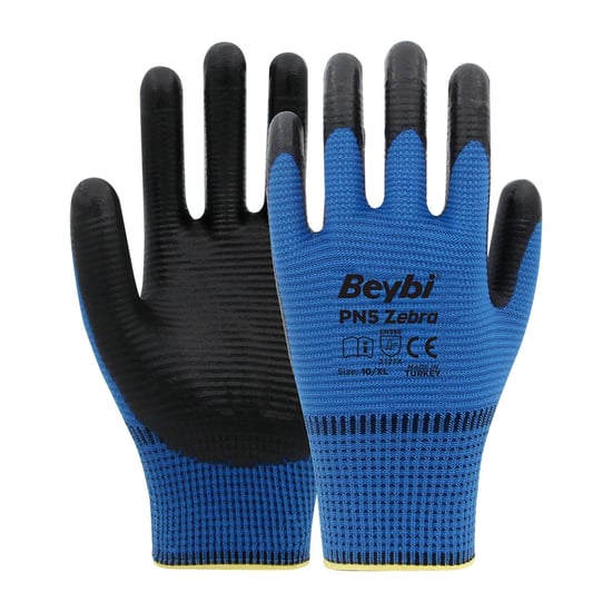 Pn5 Zebra Mavi Polyester Örme Nitril Iş Eldiveni 10 Beden