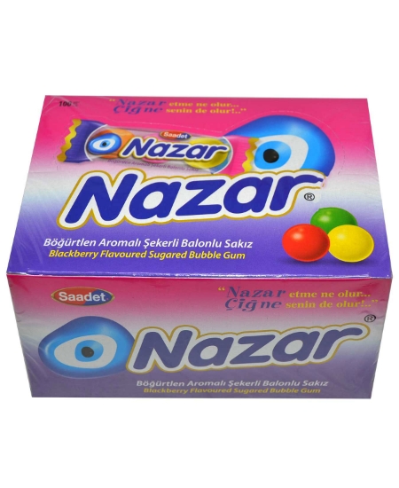 nazar, sakız, şekerli sakız, balonlu sakız, şişirmeli sakız, şişirilebilir sakız, böğürtlenli sakız, meyveli sakız