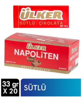 Ülker,Ülker Napoliten Sütlü Çikolata 33 gr X 20'li Paket,sütlü,çikolatalı,aburcubur ürünleri,abur cubur çeşitleri,çikolata ürünleri,çikolata çeşitleri,çikolata fiyatları,gıda ürünleri,toptan satın al,toptantr,toptan mağazacılık