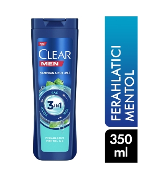 Resim Clear Şampuan 350 ml Men 3 In 1 Şampuan & Duş Jeli Ferahlatıcı Mentol Etkisi