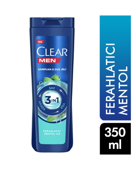 clear,clear men, men şampuan, 350 ml,  saç dçkülmesine karşı, mentol, kepeğe karşı, kepeğe karşı şampuan,duş jeli,mentollü şampuan