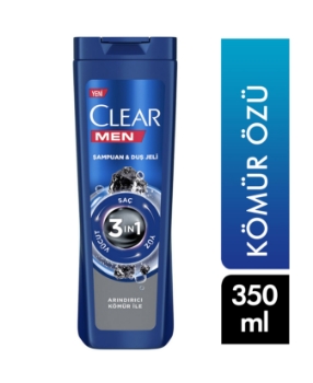 Resim Clear Şampuan 350 ml  Men 3 In 1 Şampuan & Duş Jeli Arındırıcı Kömür Saç Yüz Vücut Için