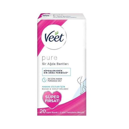 Veet Pure Sir Ağda Bandı 20li Süper Fırsat Hassas Ciltler Bacak&Vücut Bölgesi