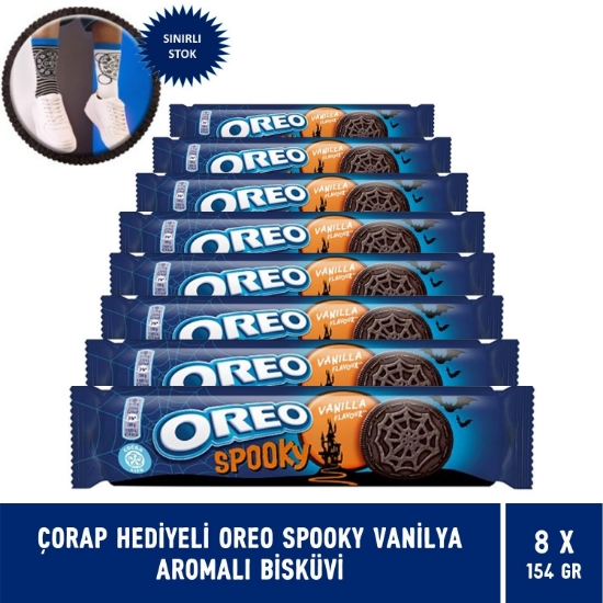Oreo Spooky Vanilya Aromalı Dolgulu Kakaolu Bisküvi 154 gr- 8 Ade