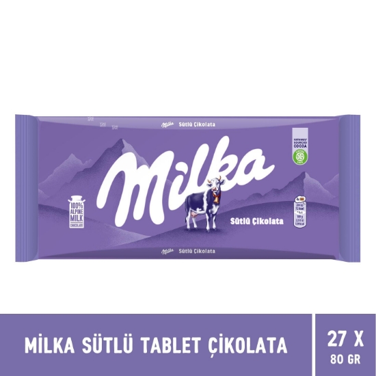 Milka Sütlü Tablet Çikolata 80 gr X 27 Adet