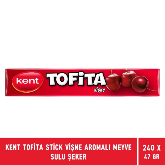 Kent Tofita Stick Vişne Aromalı Meyve Sulu Şeker 47gr X 240 Adet