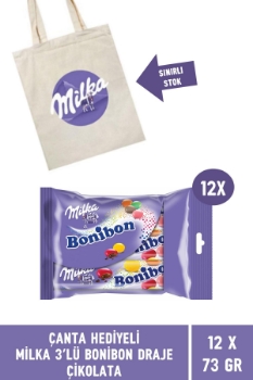 Milka Çanta Hediyeli Milka 3'lü Bonibon Draje Çikolata 73 gr - 12 Adet