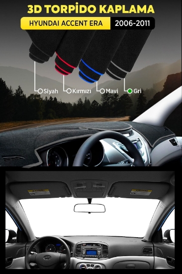 Hyundaı Accent Era (2006-2011) 3d Torpido Koruma Kılıfı - Ön Göğüs Panel Kaplama - Gri Şerit