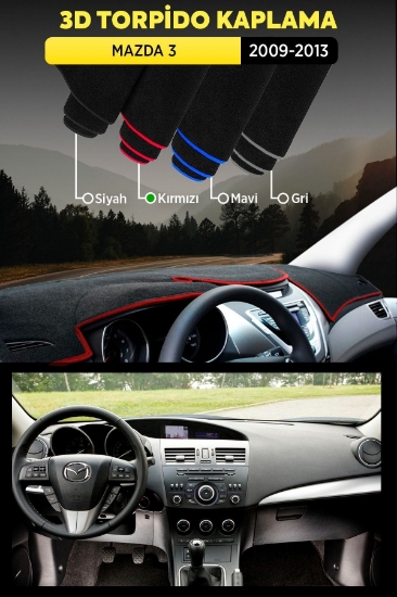 Mazda 3 (2009-2013) 3d Torpido Koruma Kılıfı - Ön Göğüs Kaplama - Kırmızı Şerit
