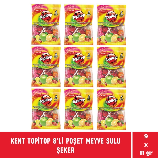 Kent Topitop 8'li Poşet Meyve Sulu Şeker - 9 Adet