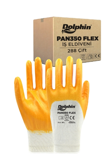 Dolphin Pamuk Nitril İş Eldiveni Beyaz/Sarı PAN350 FLEX 10-XL Beden 1 Çift