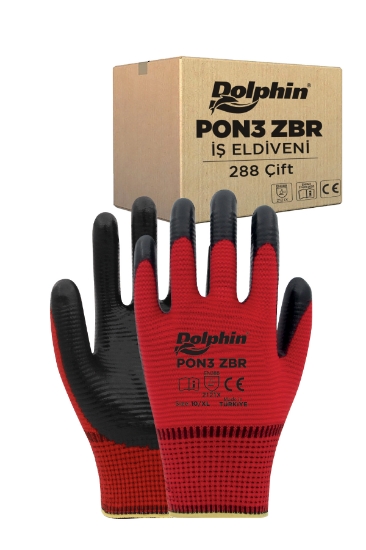 Dolphin Polyester Nitril İş Eldiveni Kırmızı/Siyah PON3 ZBR 10-XL Beden 1 Çift
