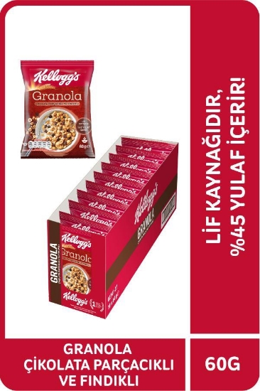 Kellogg's Çikolata Parçacıklı&Fındıklı Granola 60 Gr x10 Adet,%44