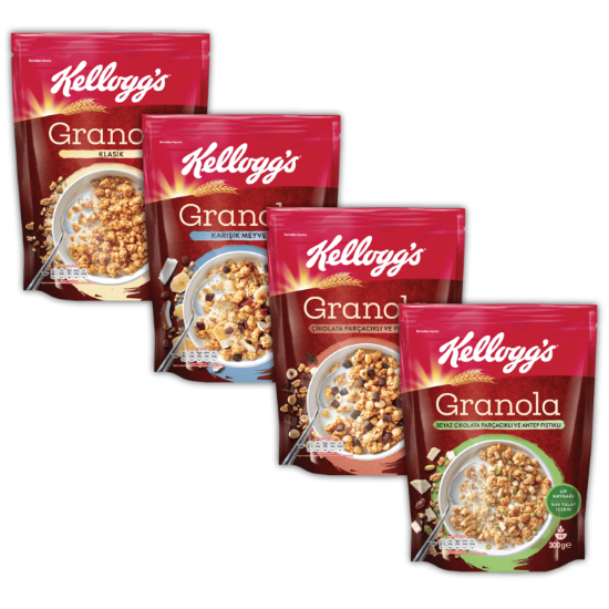 Kellogg's 4lü Granola Paketi,Çikolata Parçacıklı&Fındık,Klasik,Me