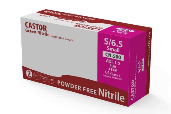 Castor CN-500 Pudrasız Yeşil Nitril Kullan At Muayene Eldiveni  S/7