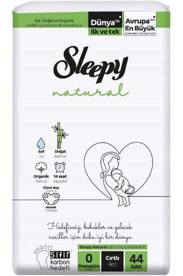 Sleepy Natural No: 0 Prematüre 0- 3 kg Cırtlı Çocuk Bezi 44 Adet