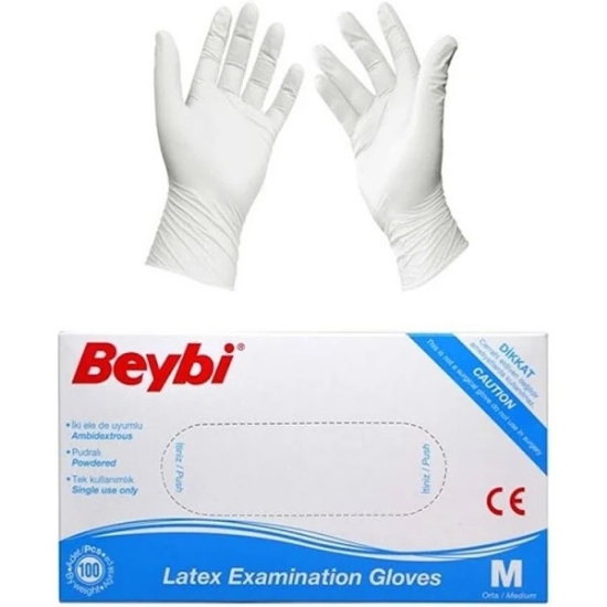 Beybi Lateks Pudralı  Mavi Muayene Eldiveni - L (100 Adet)