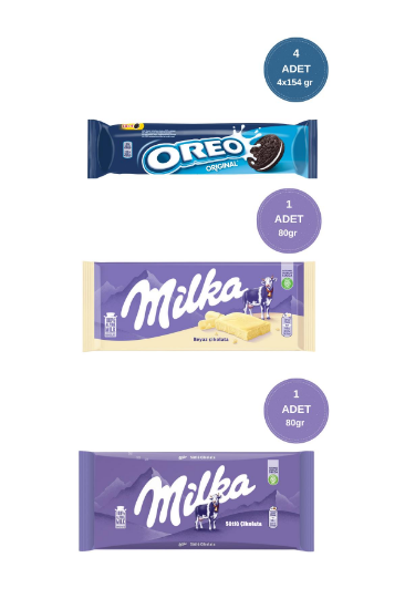 Milka Sütlü 80 gr & Milka Beyaz Tablet Çikolata 80 gr ve Oreo Bis