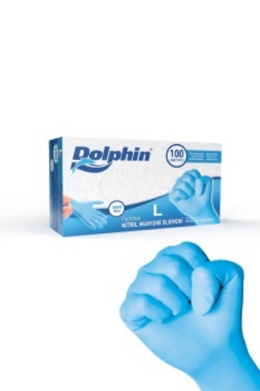 Dolphin Pudrasız Mavi Nitril Muayene Eldiveni L Beden 100 Adet - MDR