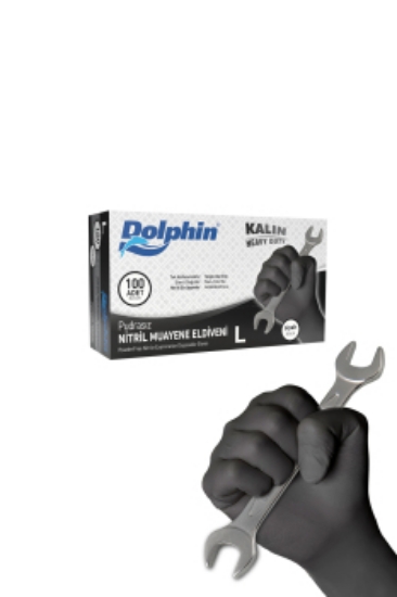 Dolphin Siyah Nitril Eldiven Pudrasız Ekstra Kalın L 100 Adet - MDR