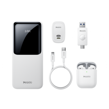 Yesido CG10 5in1 12W Şarj Aleti Kablo Powerbank Flash Bellek Airpods Set Beyaz