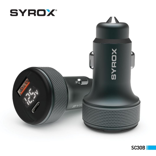 Syrox SC30B Araç Çakmaklık Şarj Aleti PD30W. 3.1Amper LCD Ekran