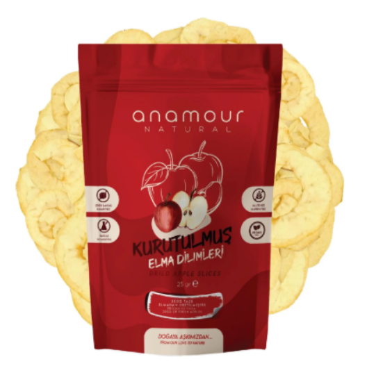 Anamour Natural Elma Kurusu Cips Elma (Şekersiz) Kuru Meyve Kıtırı 25 Gram