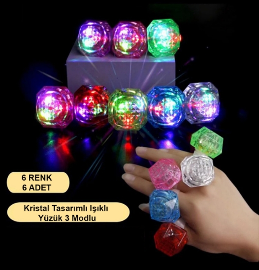 Kristal LED Parti Yüzük Seti (6'lı)