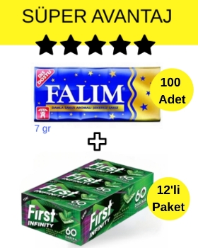 Falım (7gr x 5) x 20 - First (27gr x 12) Avantajlı Falım Damla Sakız ve First 60 Dakika Yeşil Nane Sakız