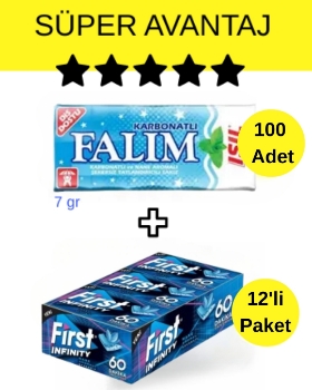 Falım (7gr x 5) x 20 - First (27gr x 12) Avantajlı Falım Işıl Sakız ve First 60 Dakika Keskin Nane Sakız