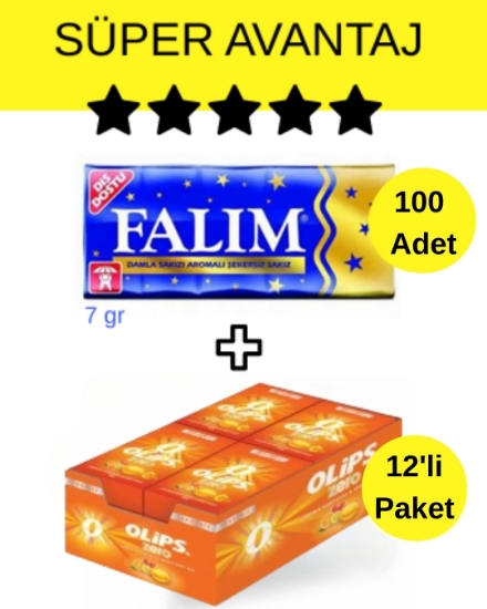 Falım (7gr x 5) x 20 - Olips (28gr x 12) Avantajlı Damla Sakız ve Olips Zero C Vitaminli Şekerleme Paketi