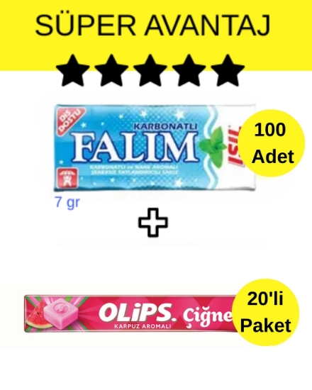 Falım (7gr x 5) x 20 - Olips (28gr x 20) Avantajlı Işıl Sakız ve Olips Çiğne Karpuz Şekerleme Paketi